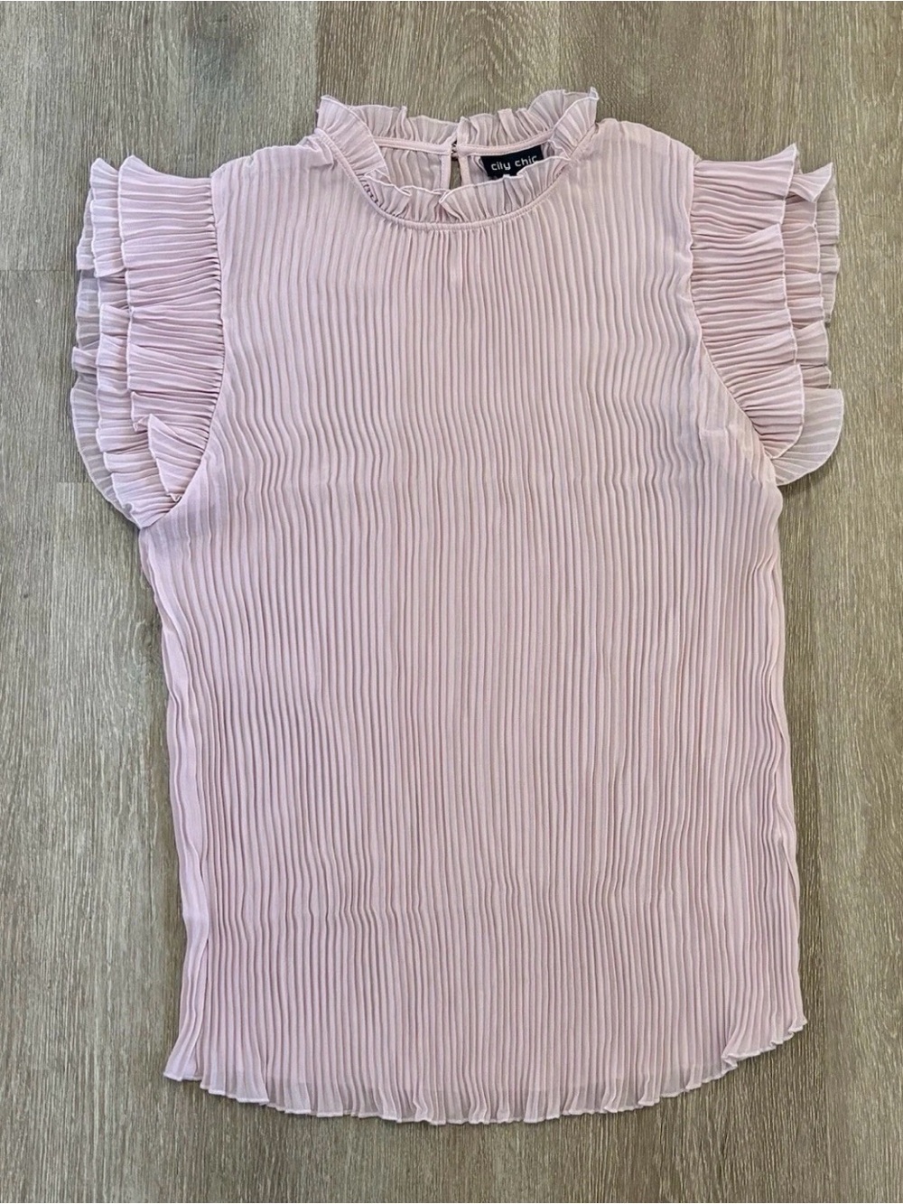 City Chic Pleated Ruffle Sleeve Blouse in Soft Pink